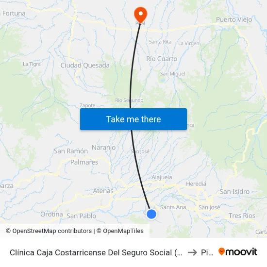 Clínica Caja Costarricense Del Seguro Social (Ccss Mora) to Pital map
