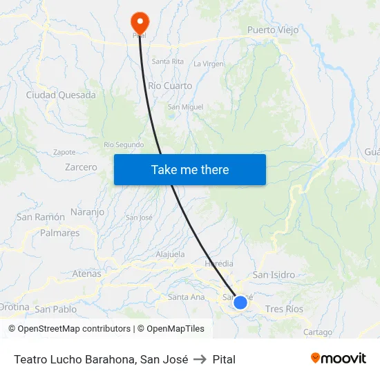 Teatro Lucho Barahona, San José to Pital map