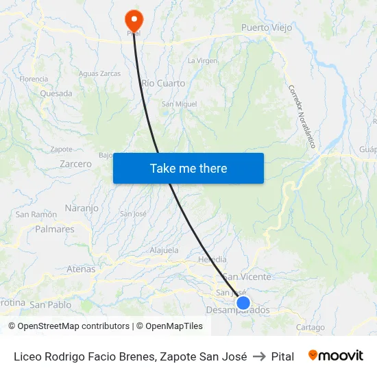 Liceo Rodrigo Facio Brenes, Zapote San José to Pital map