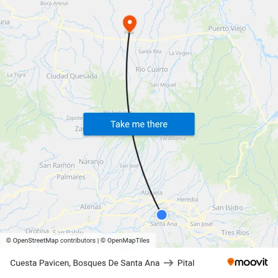 Cuesta Pavicen, Bosques De Santa Ana to Pital map