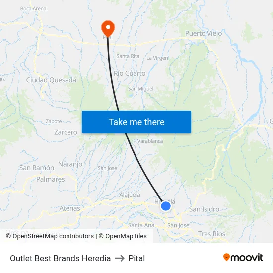 Outlet Best Brands Heredia to Pital map