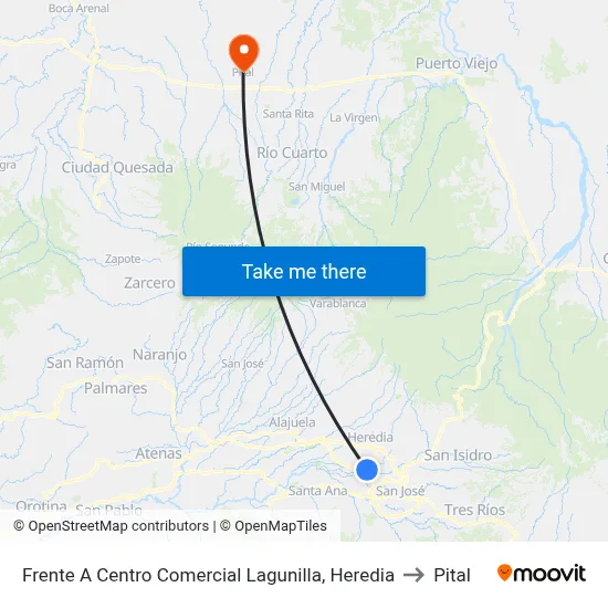 Frente A Centro Comercial Lagunilla, Heredia to Pital map