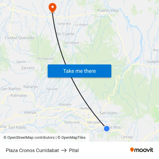 Plaza Cronos Curridabat to Pital map