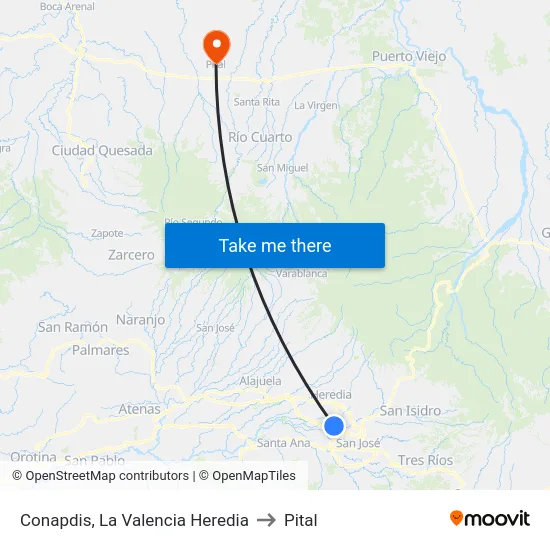 Conapdis, La Valencia Heredia to Pital map