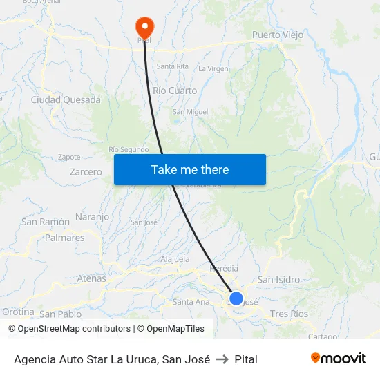 Agencia Auto Star La Uruca, San José to Pital map