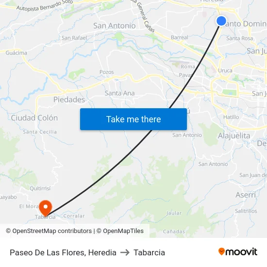 Paseo De Las Flores, Heredia to Tabarcia map