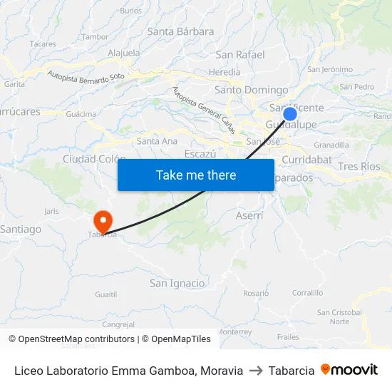 Liceo Laboratorio Emma Gamboa, Moravia to Tabarcia map
