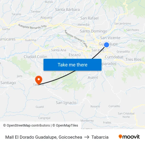 Mall El Dorado Guadalupe, Goicoechea to Tabarcia map