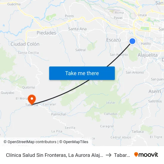 Clínica Salud Sin Fronteras, La Aurora Alajuelita to Tabarcia map
