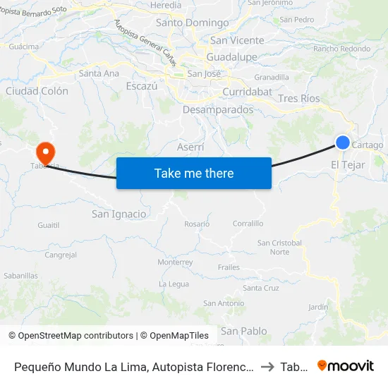 Pequeño Mundo La Lima, Autopista Florencio Del Castillo Cartago to Tabarcia map