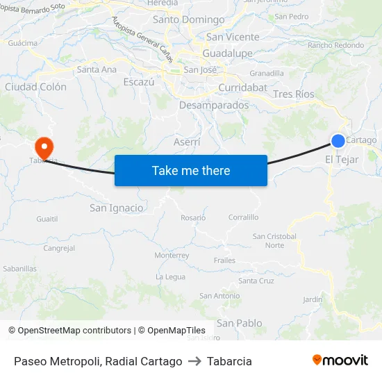 Paseo Metropoli, Radial Cartago to Tabarcia map