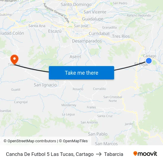 Cancha De Futbol 5 Las Tucas, Cartago to Tabarcia map