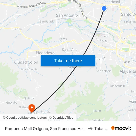 Parqueos Mall Oxígeno, San Francisco Heredia to Tabarcia map