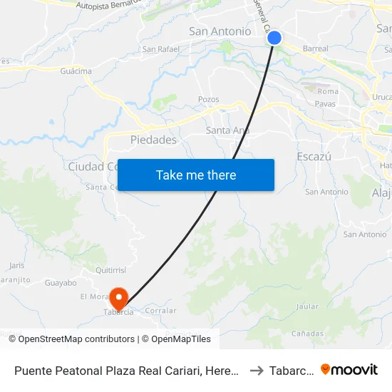 Puente Peatonal Plaza Real Cariari, Heredia to Tabarcia map