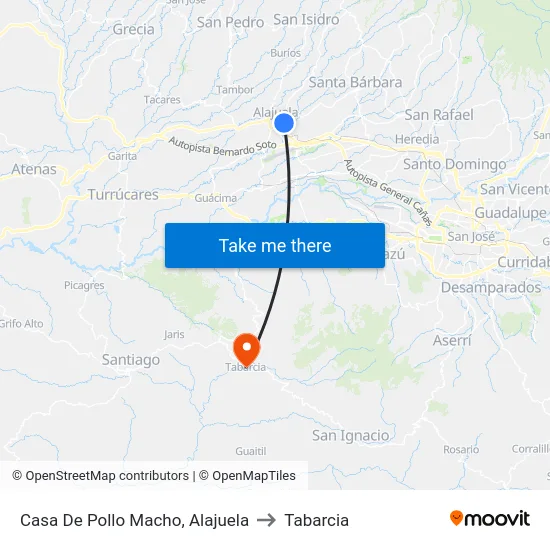 Casa De Pollo Macho, Alajuela to Tabarcia map