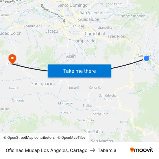 Oficinas Mucap Los Ángeles, Cartago to Tabarcia map