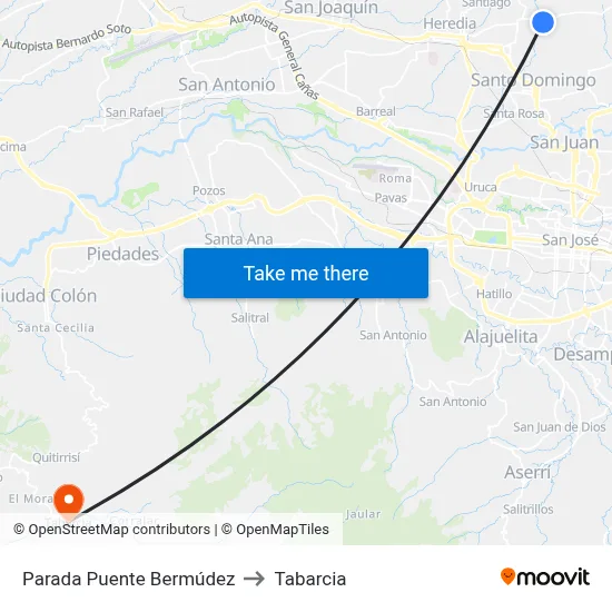 Parada Puente Bermúdez to Tabarcia map