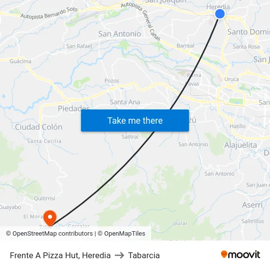 Frente A Pizza Hut, Heredia to Tabarcia map