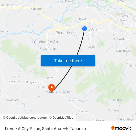 Frente A City Place, Santa Ana to Tabarcia map