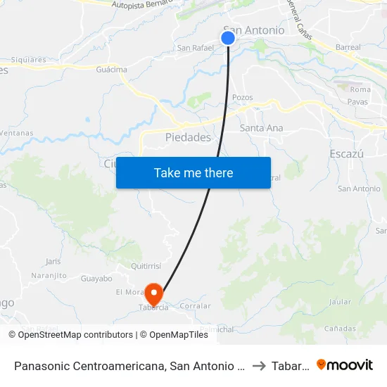 Panasonic Centroamericana, San Antonio De Belén to Tabarcia map