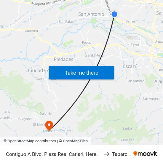Contiguo A Blvd. Plaza Real Cariari, Heredia to Tabarcia map