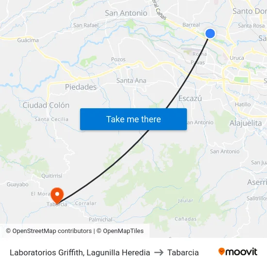 Laboratorios Griffith, Lagunilla Heredia to Tabarcia map