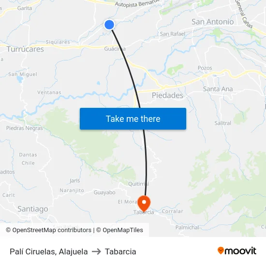 Palí Ciruelas, Alajuela to Tabarcia map