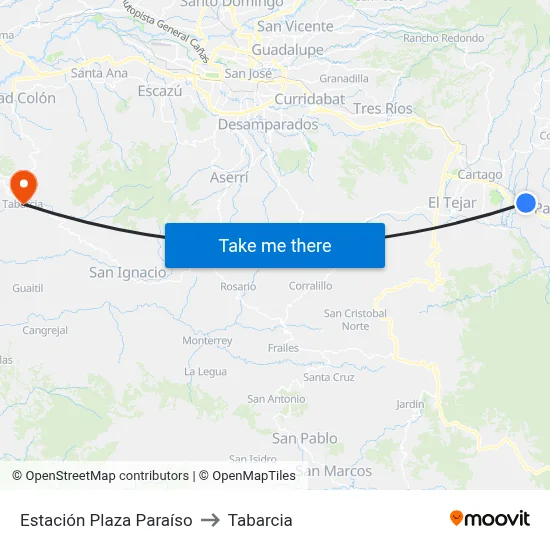 Estación Plaza Paraíso to Tabarcia map