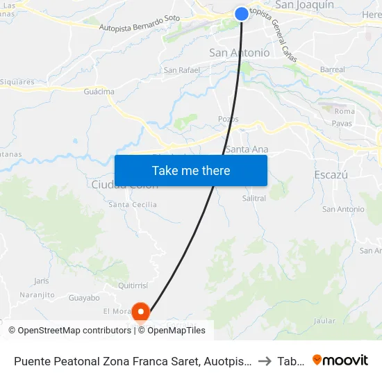 Puente Peatonal Zona Franca Saret, Auotpista General Cañas Alajuela to Tabarcia map