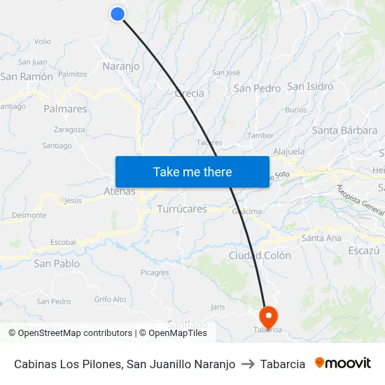 Cabinas Los Pilones, San Juanillo Naranjo to Tabarcia map