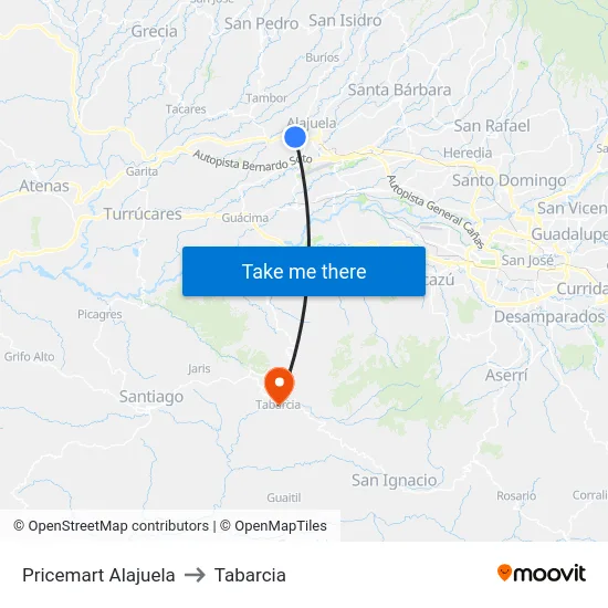 Pricemart Alajuela to Tabarcia map