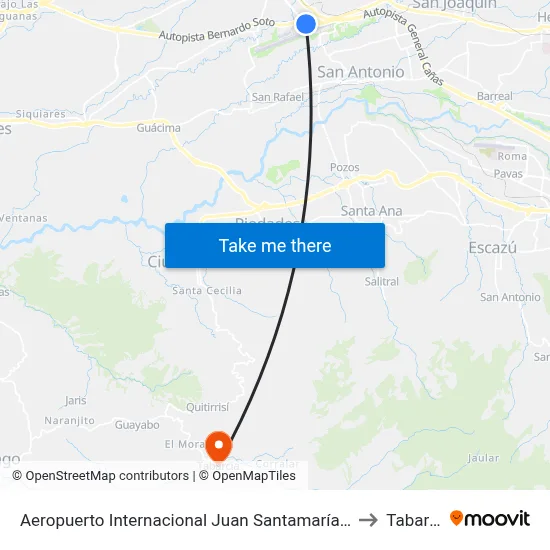 Aeropuerto Internacional Juan Santamaría, Alajuela to Tabarcia map