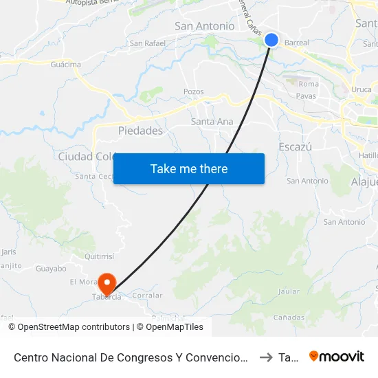 Centro Nacional De Congresos Y Convenciones, Auotpista General Cañas Heredia to Tabarcia map
