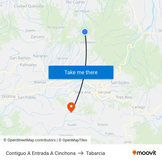 Contiguo A Entrada A Cinchona to Tabarcia map