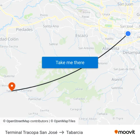 Terminal Tracopa San José to Tabarcia map