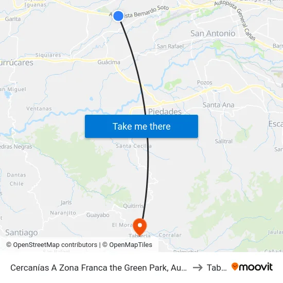 Cercanías A Zona Franca the Green Park, Autopista Bernardo Soto Alajuela to Tabarcia map