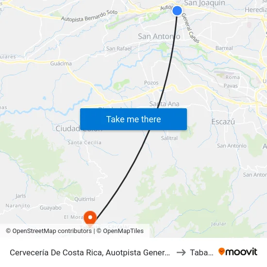 Cervecería De Costa Rica, Auotpista General Cañas Belén to Tabarcia map