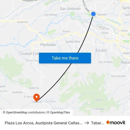 Plaza Los Arcos, Auotpista General Cañas Heredia to Tabarcia map