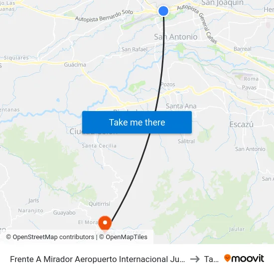 Frente A Mirador Aeropuerto Internacional Juan Santamaría, Auotpista General Cañas Alajuela to Tabarcia map