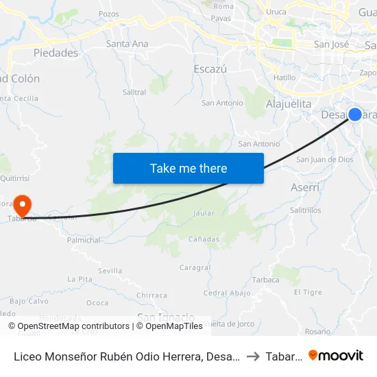 Liceo Monseñor Rubén Odio Herrera, Desamparados to Tabarcia map