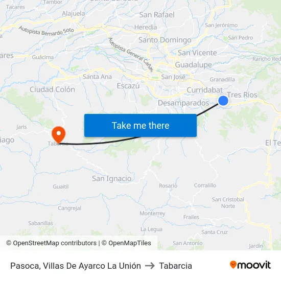 Pasoca, Villas De Ayarco La Unión to Tabarcia map