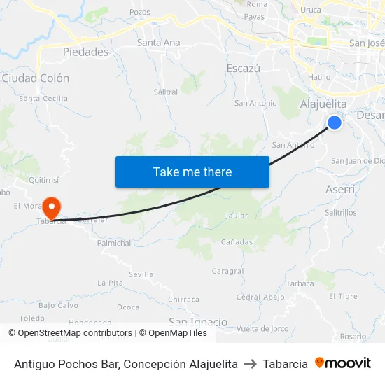 Antiguo Pochos Bar, Concepción Alajuelita to Tabarcia map