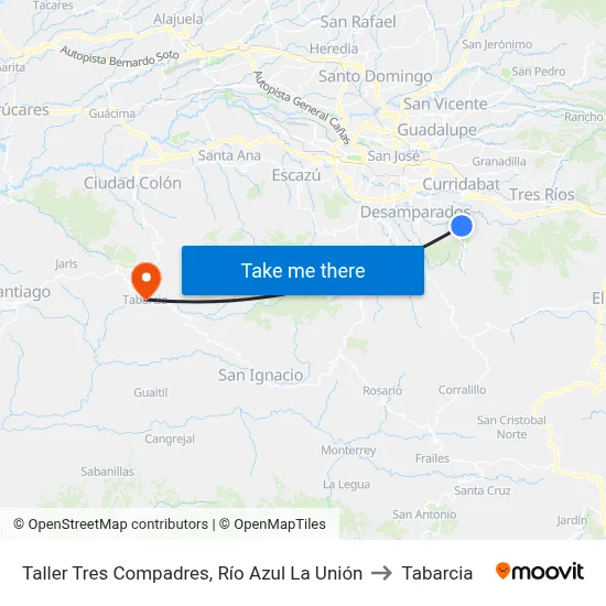 Taller Tres Compadres, Río Azul La Unión to Tabarcia map