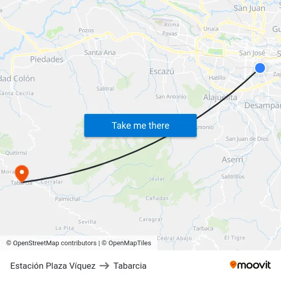 Estación Plaza Víquez to Tabarcia map