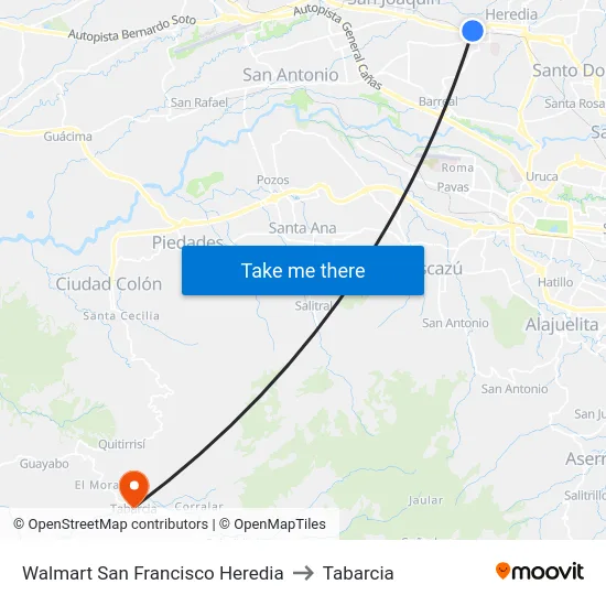 Walmart San Francisco Heredia to Tabarcia map