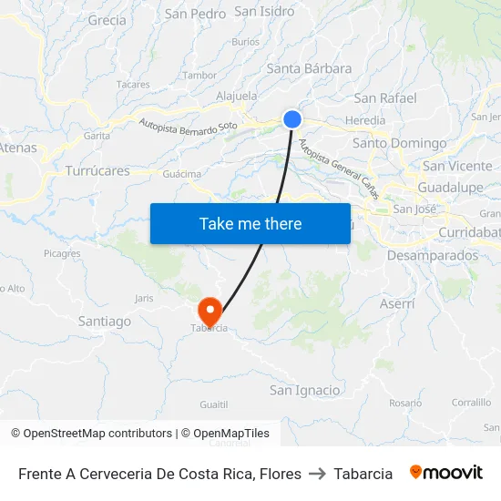 Frente A Cerveceria De Costa Rica, Flores to Tabarcia map