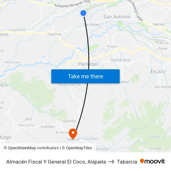 Almacén Fiscal Y General El Coco, Alajuela to Tabarcia map