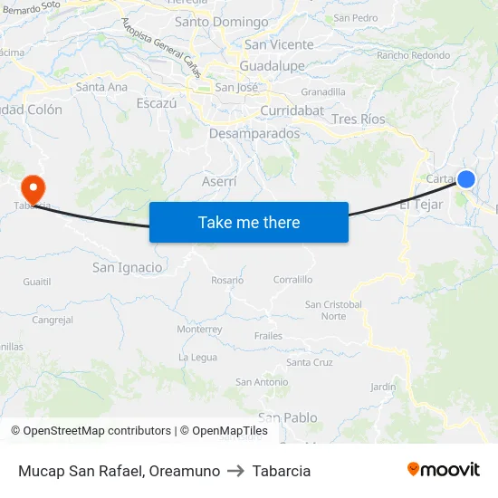 Mucap San Rafael, Oreamuno to Tabarcia map