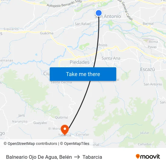 Balneario Ojo De Agua, Belén to Tabarcia map