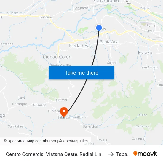 Centro Comercial Vistana Oeste, Radial Lindora Santa Ana to Tabarcia map